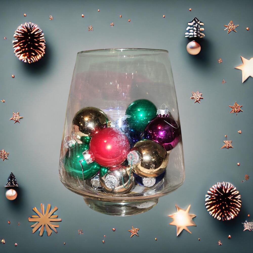 Glass Vase with Vintage Ball Ornaments